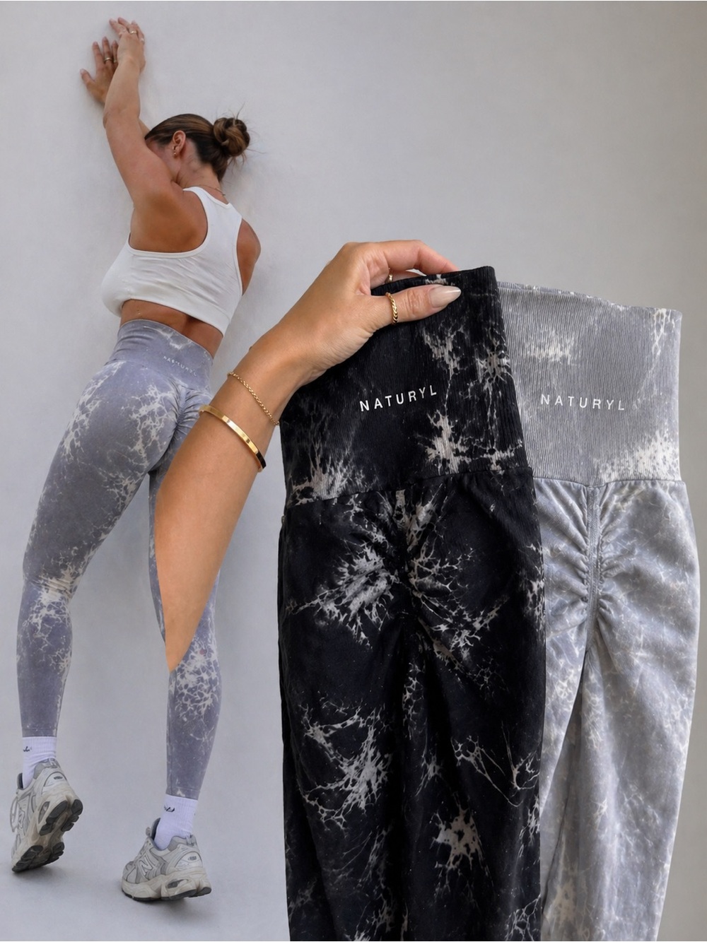 Two pairs!! NATURYL Tie-Dye High-Waist Leggings - Black and Gray